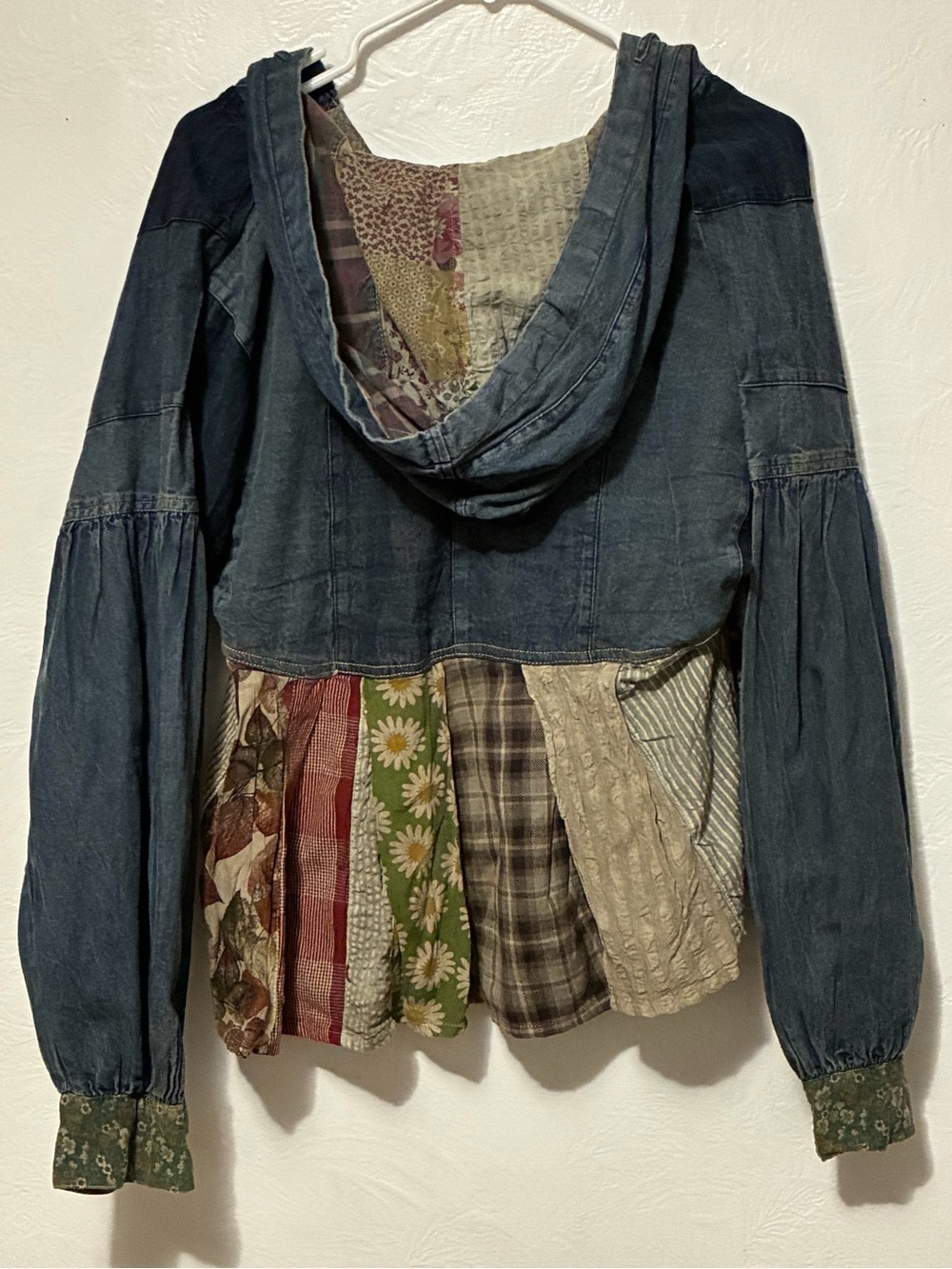 NWT Young Threads Mixed Media Patchwork Denim Hoodie top - Picture 9 of 15